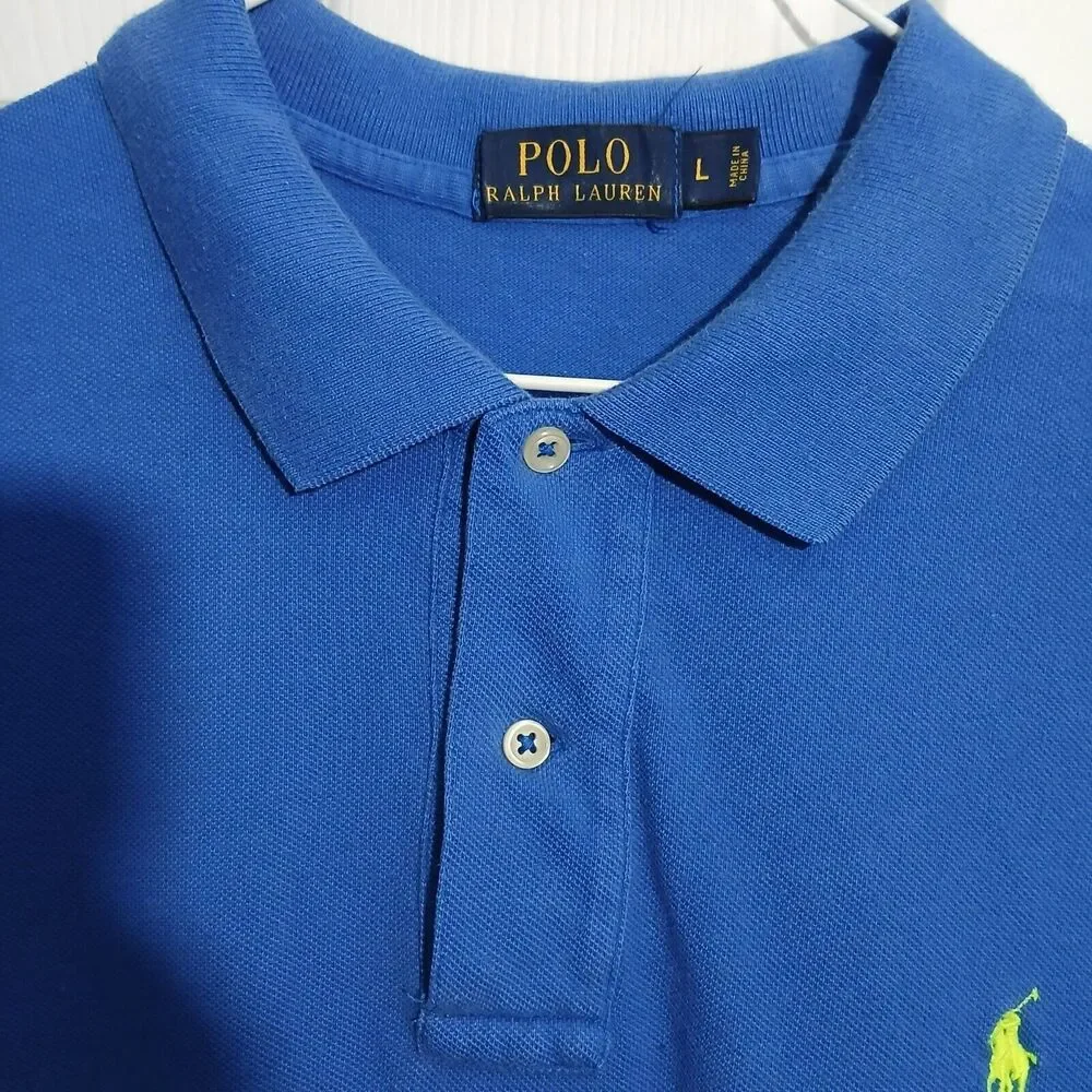 Polo Ralph Lauren Polo Shirt Men L Blue Short Sleeve Neon Little Pony